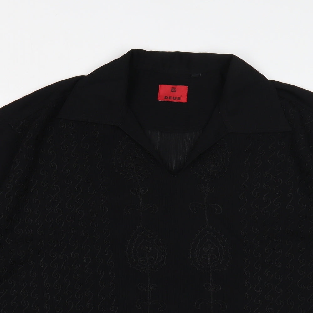 Deus Womens Black Geometric Viscose Basic Blouse Size M V-Neck
