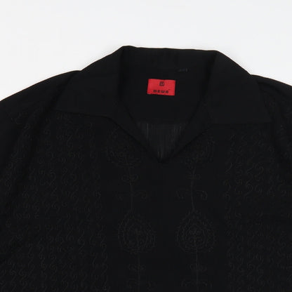Deus Womens Black Geometric Viscose Basic Blouse Size M V-Neck