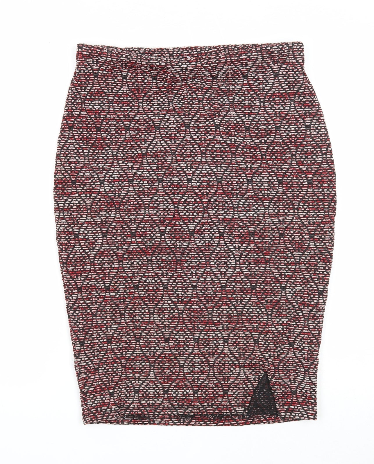 Pull&Bear Womens Red Geometric Polyester Straight & Pencil Skirt Size L Zip