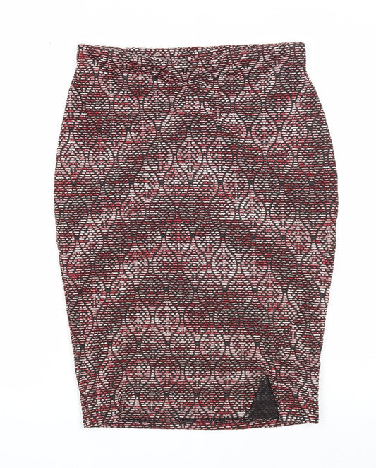 Pull&Bear Womens Red Geometric Polyester Straight & Pencil Skirt Size L Zip