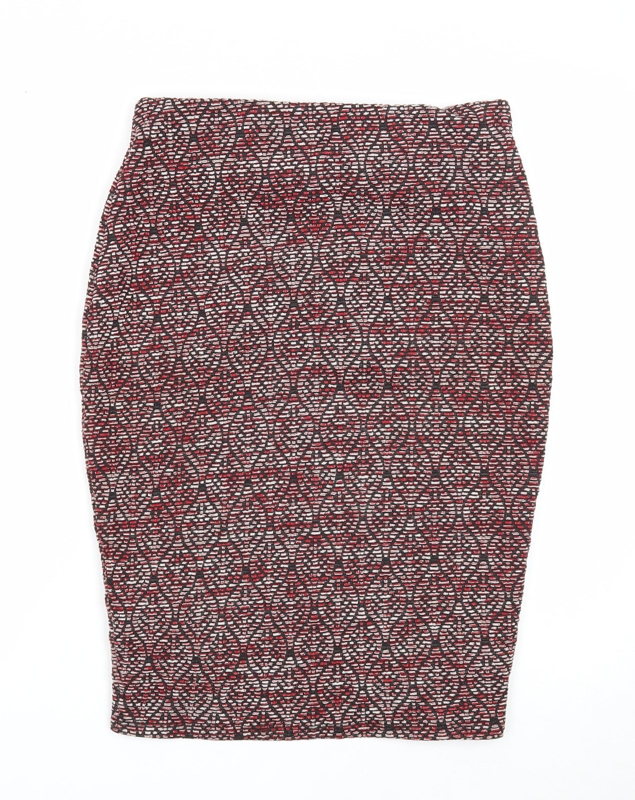 Pull&Bear Womens Red Geometric Polyester Straight & Pencil Skirt Size L Zip