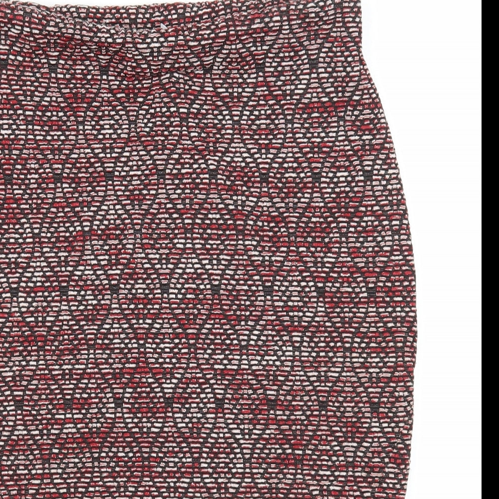 Pull&Bear Womens Red Geometric Polyester Straight & Pencil Skirt Size L Zip