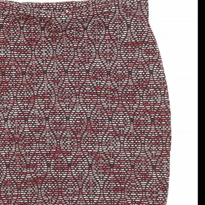 Pull&Bear Womens Red Geometric Polyester Straight & Pencil Skirt Size L Zip