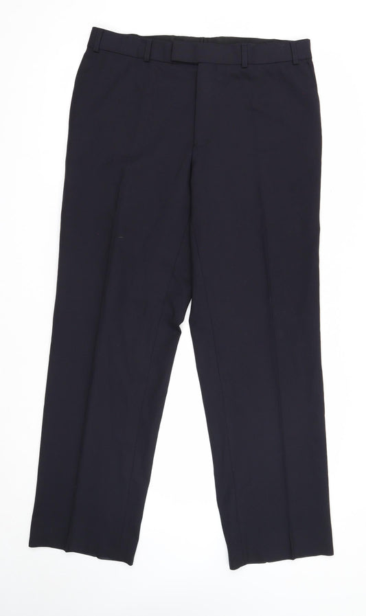 Preworn Mens Blue Polyester Dress Pants Trousers Size 36 in L32 in Regular Zip