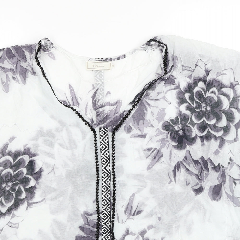 Womens UK Size M Cream Grey Basic Blouse