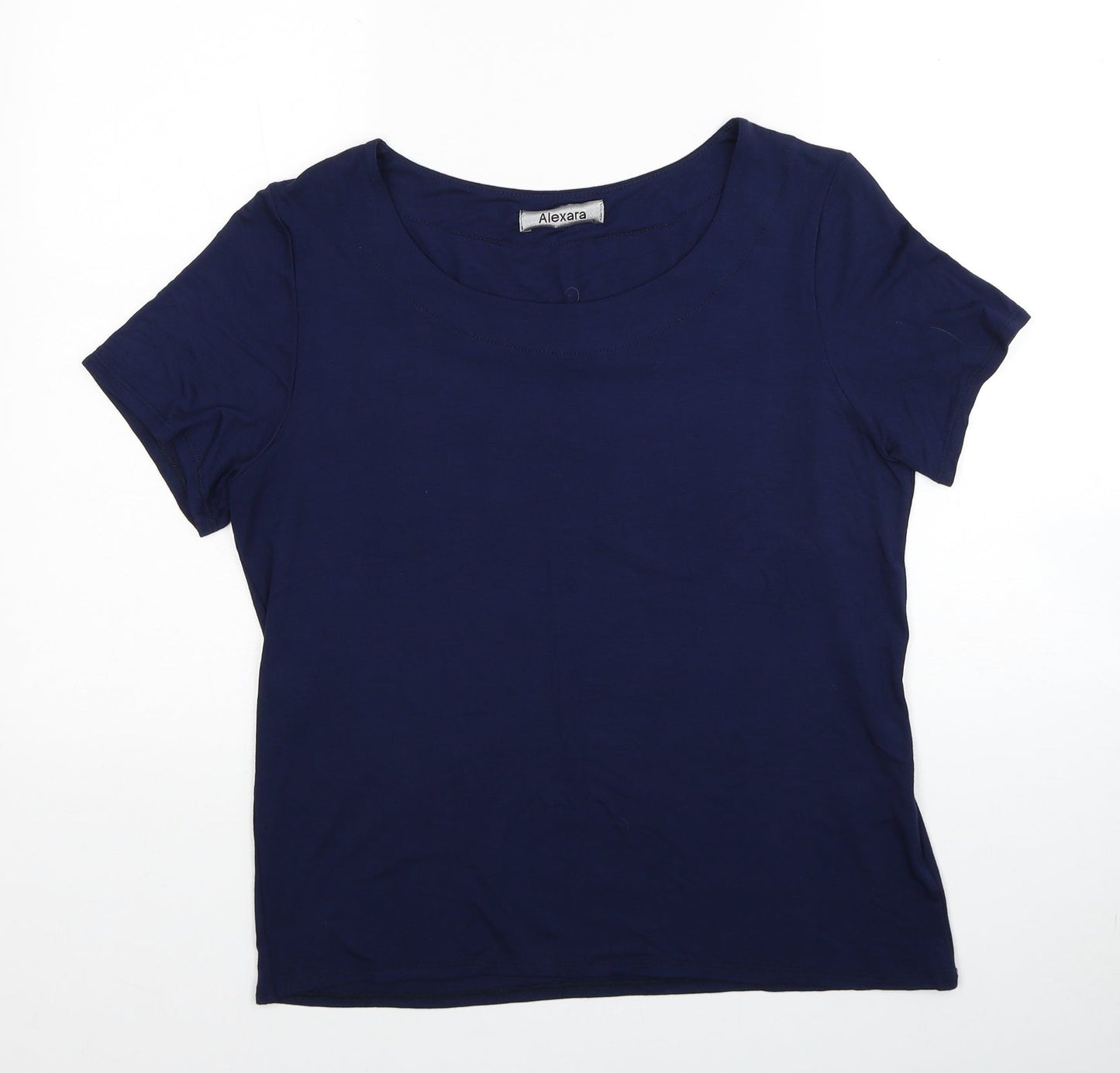 Alexara Womens Blue Viscose Basic T-Shirt Size L Round Neck
