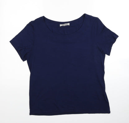 Alexara Womens Blue Viscose Basic T-Shirt Size L Round Neck