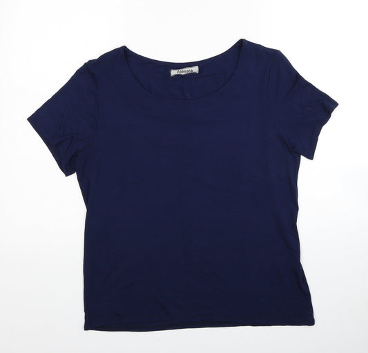 Alexara Womens Blue Viscose Basic T-Shirt Size L Round Neck