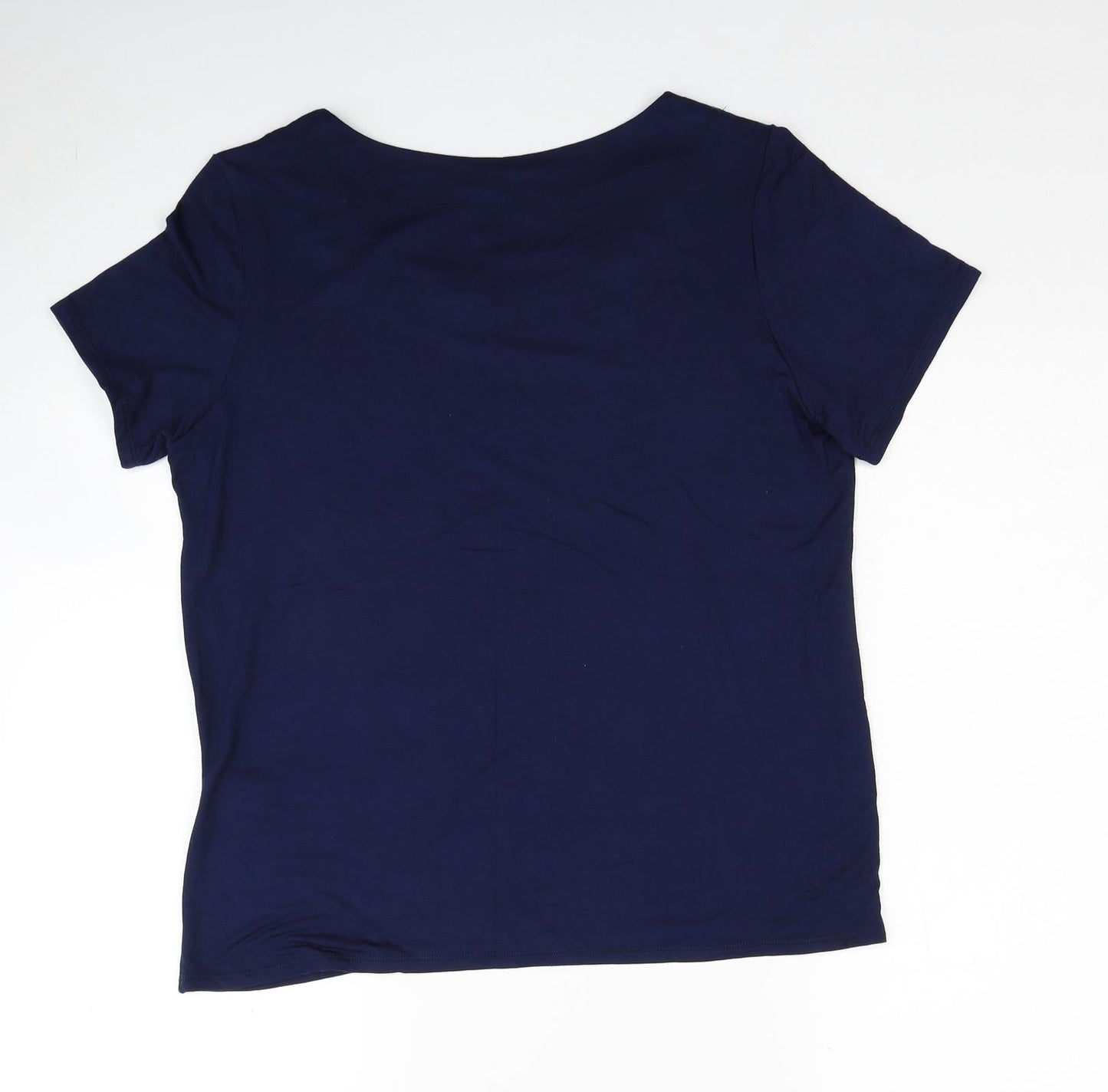 Alexara Womens Blue Viscose Basic T-Shirt Size L Round Neck