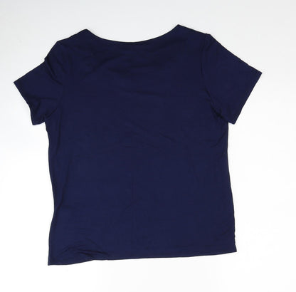 Alexara Womens Blue Viscose Basic T-Shirt Size L Round Neck