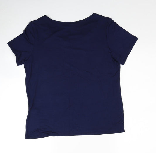 Alexara Womens Blue Viscose Basic T-Shirt Size L Round Neck