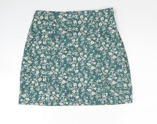 Nasty Gal Womens Green Floral Polyester Mini Skirt Size 6 Zip
