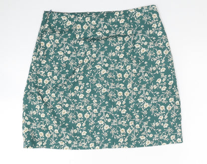 Nasty Gal Womens Green Floral Polyester Mini Skirt Size 6 Zip