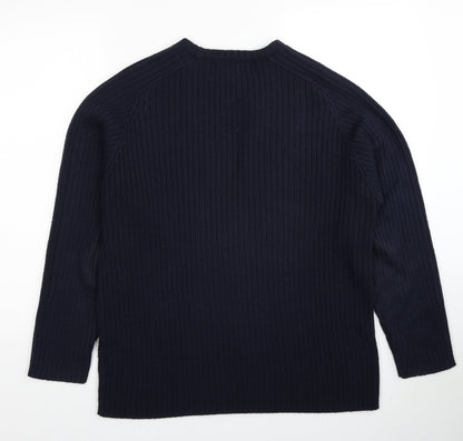 Jeans&Co Mens Blue Round Neck Acrylic Pullover Jumper Size M - Ribbed
