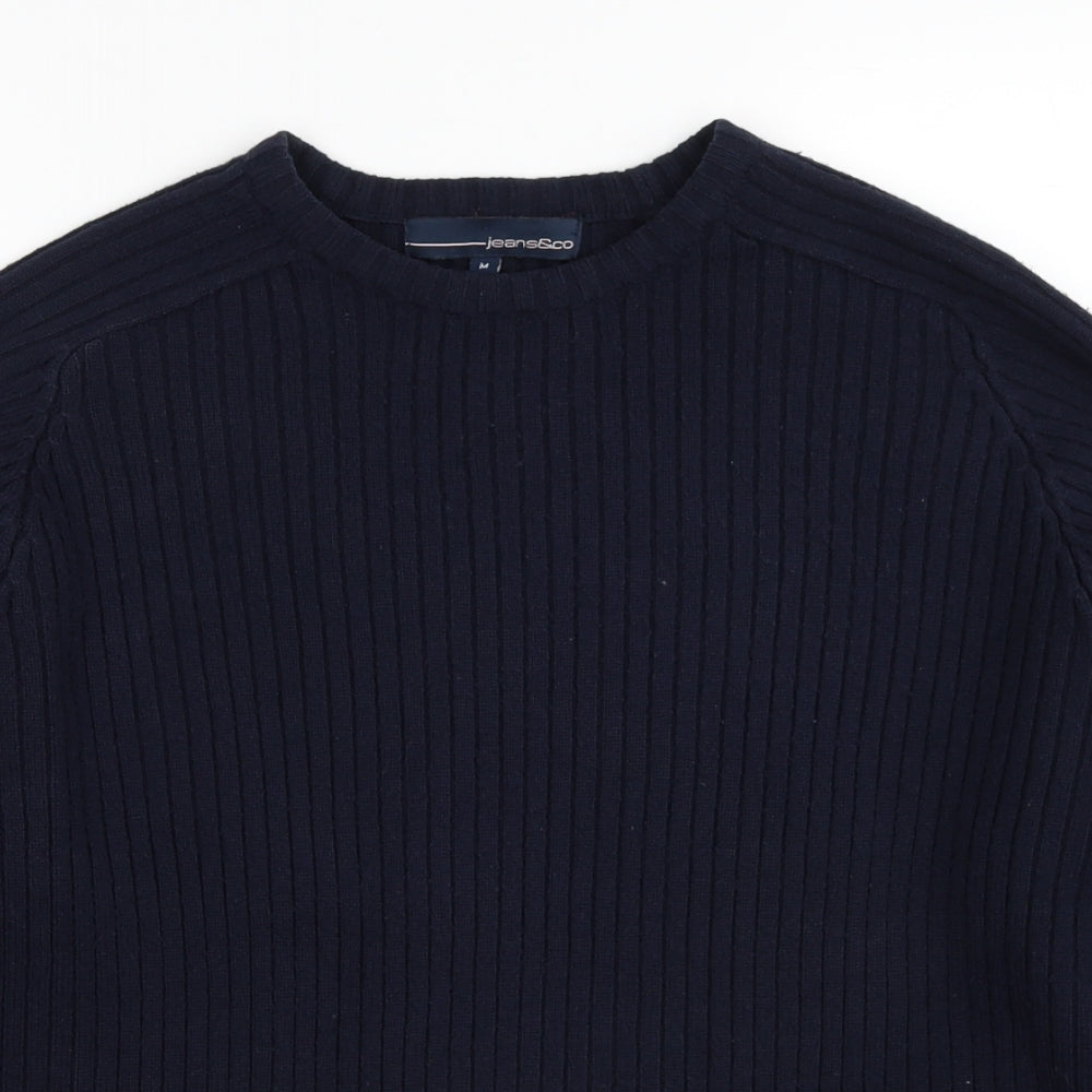Jeans&Co Mens Blue Round Neck Acrylic Pullover Jumper Size M - Ribbed