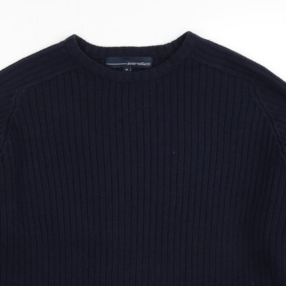 Jeans&Co Mens Blue Round Neck Acrylic Pullover Jumper Size M - Ribbed