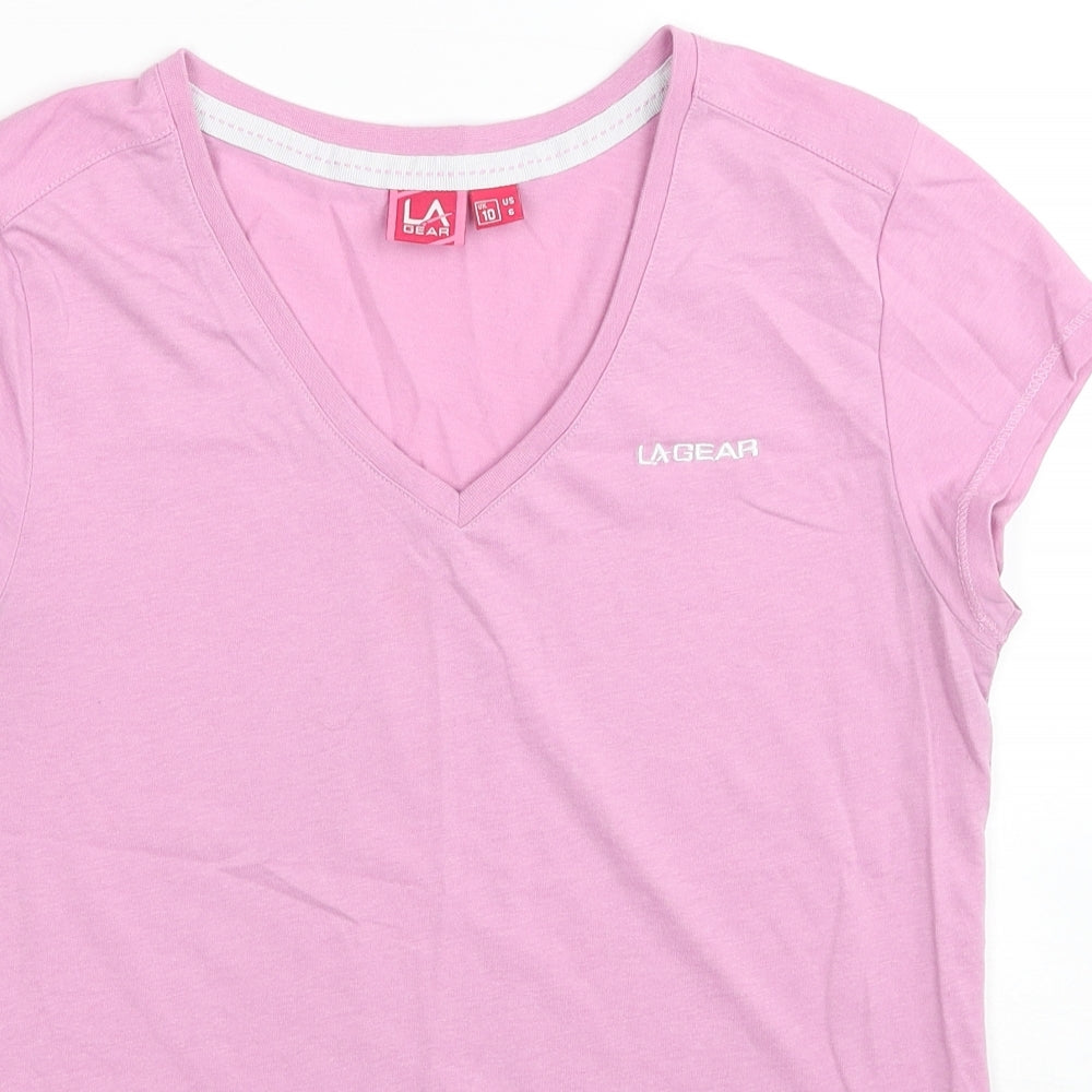 LA Gear Womens Pink Polyester Basic T-Shirt Size 10 V-Neck