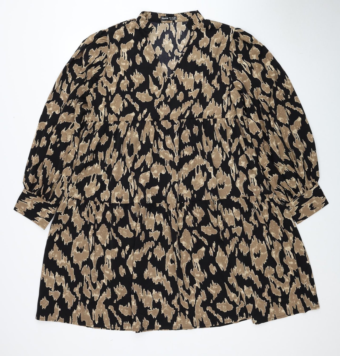 SheIn Womens Brown Animal Print Polyester A-Line Size XL V-Neck Pullover - Leopard Print