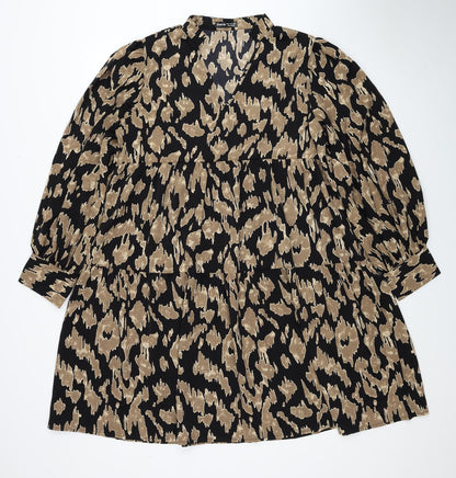 SheIn Womens Brown Animal Print Polyester A-Line Size XL V-Neck Pullover - Leopard Print