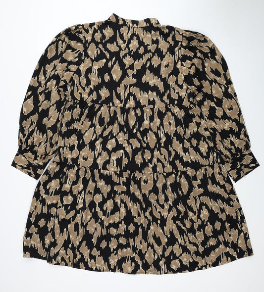SheIn Womens Brown Animal Print Polyester A-Line Size XL V-Neck Pullover - Leopard Print