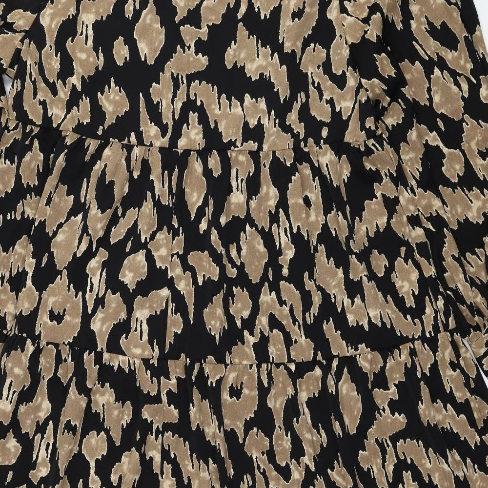 SheIn Womens Brown Animal Print Polyester A-Line Size XL V-Neck Pullover - Leopard Print