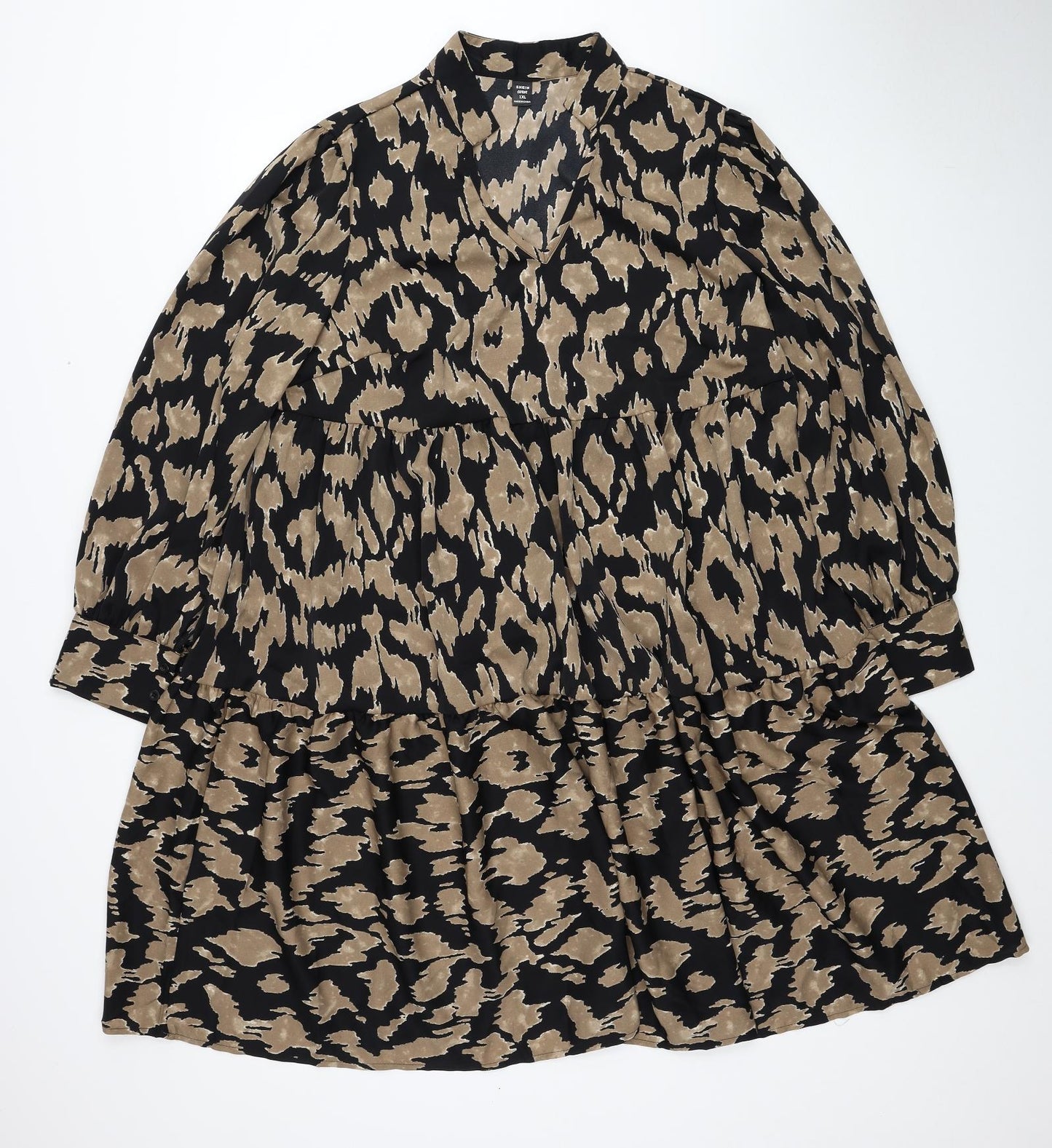 SheIn Womens Brown Animal Print Polyester A-Line Size XL V-Neck Pullover - Leopard Print