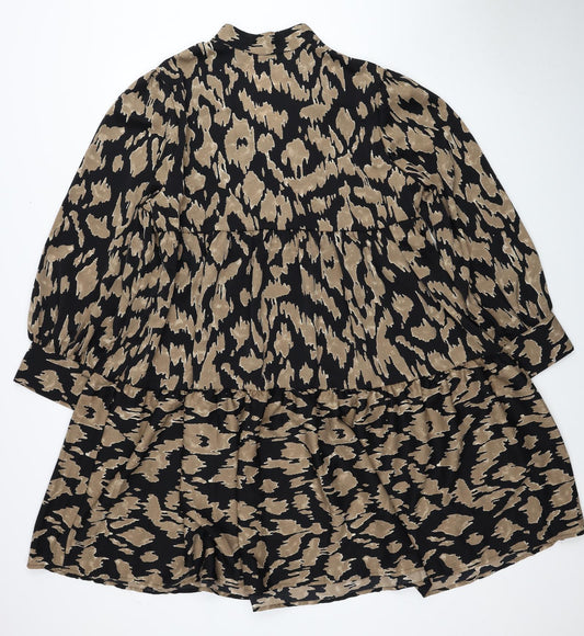 SheIn Womens Brown Animal Print Polyester A-Line Size XL V-Neck Pullover - Leopard Print