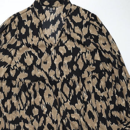 SheIn Womens Brown Animal Print Polyester A-Line Size XL V-Neck Pullover - Leopard Print