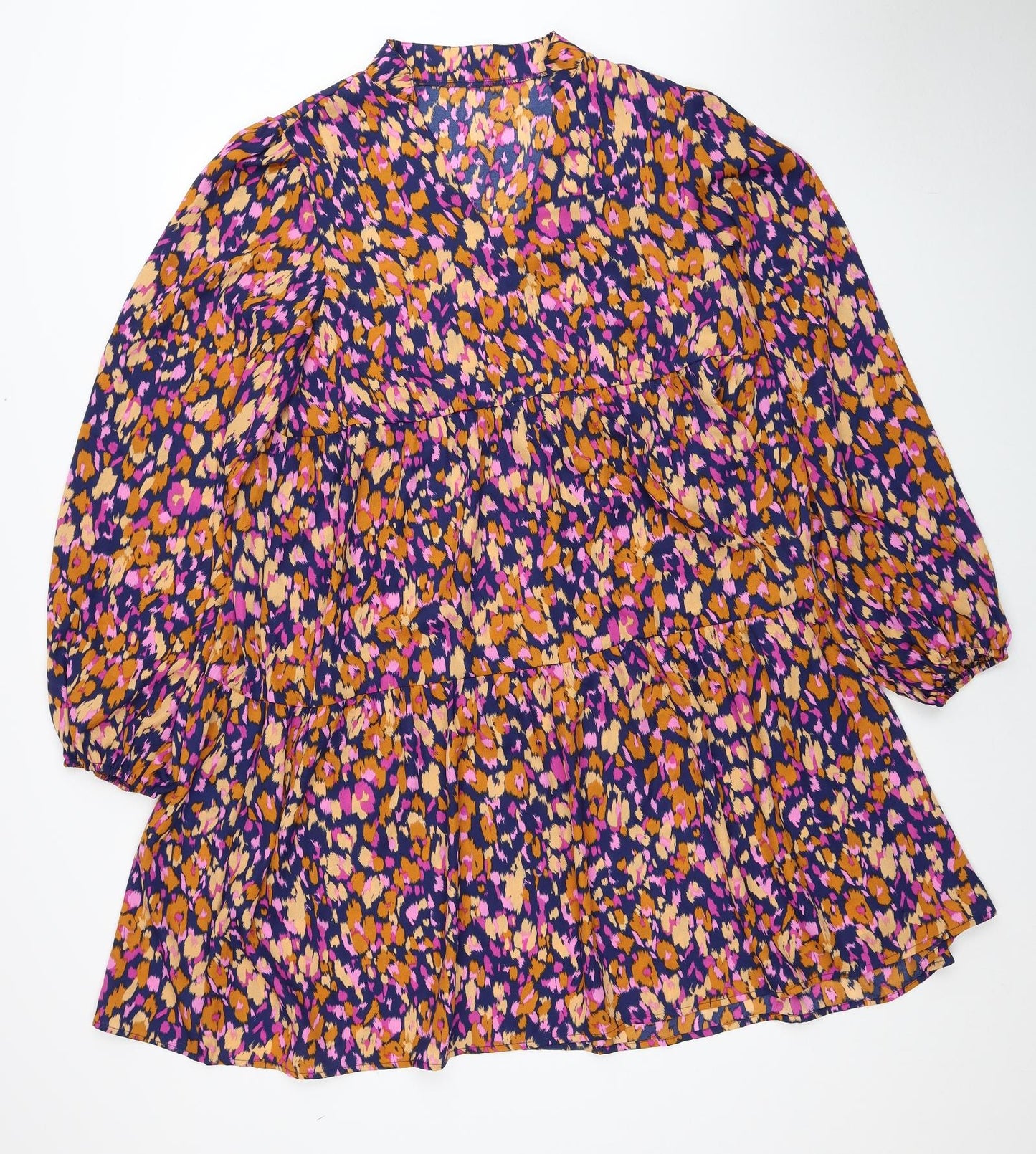 SheIn Womens Multicoloured Animal Print Polyester A-Line Size XL V-Neck Pullover - Leopard Print