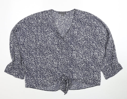Primark Womens Blue Geometric Polyester Basic Blouse Size 16 V-Neck - Knot Front