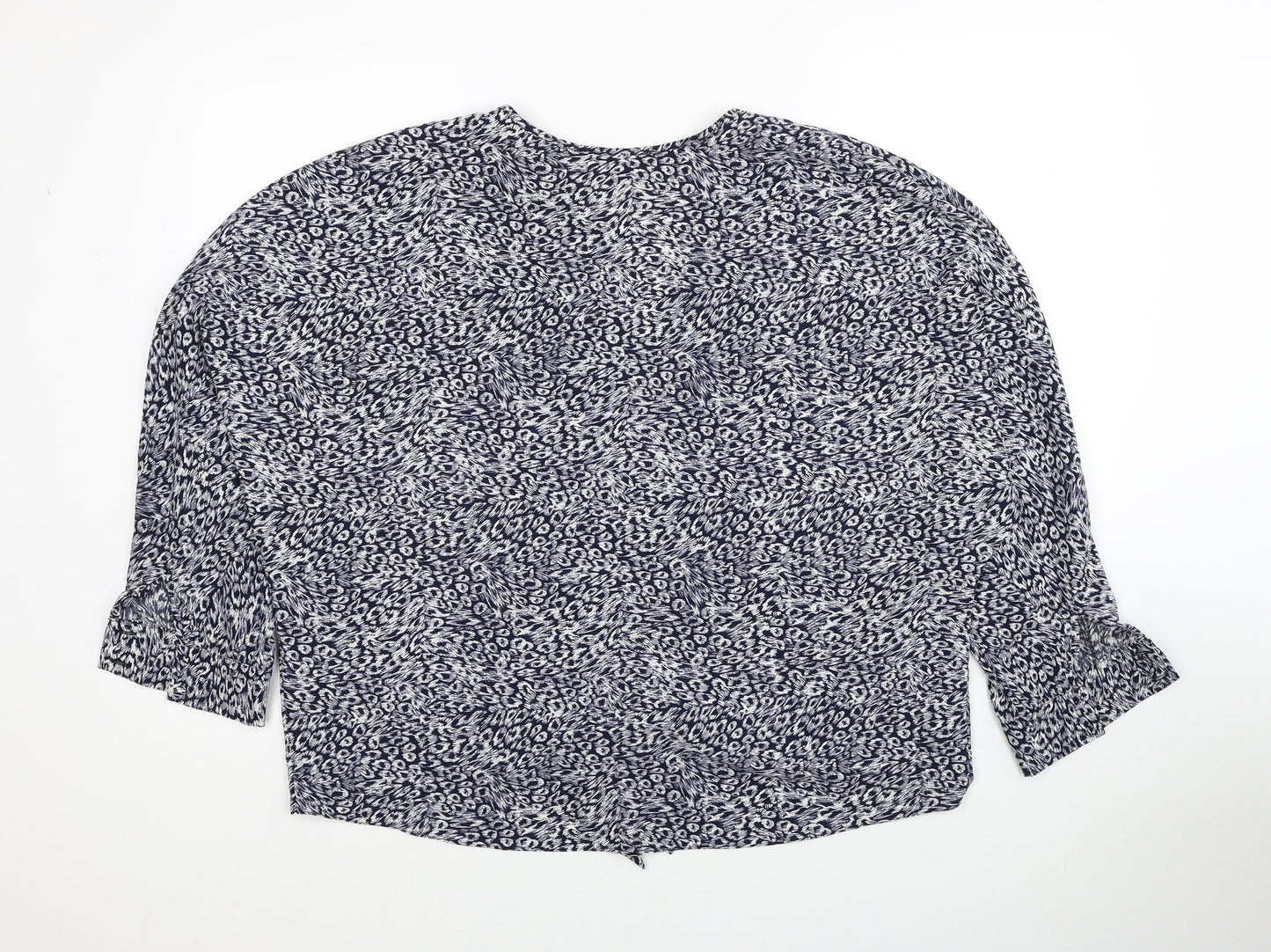 Primark Womens Blue Geometric Polyester Basic Blouse Size 16 V-Neck - Knot Front