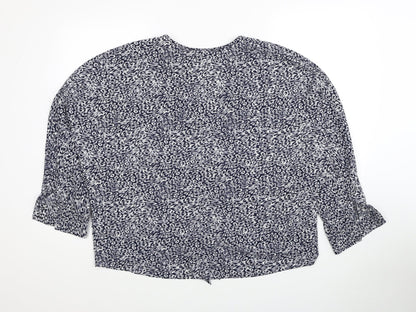 Primark Womens Blue Geometric Polyester Basic Blouse Size 16 V-Neck - Knot Front