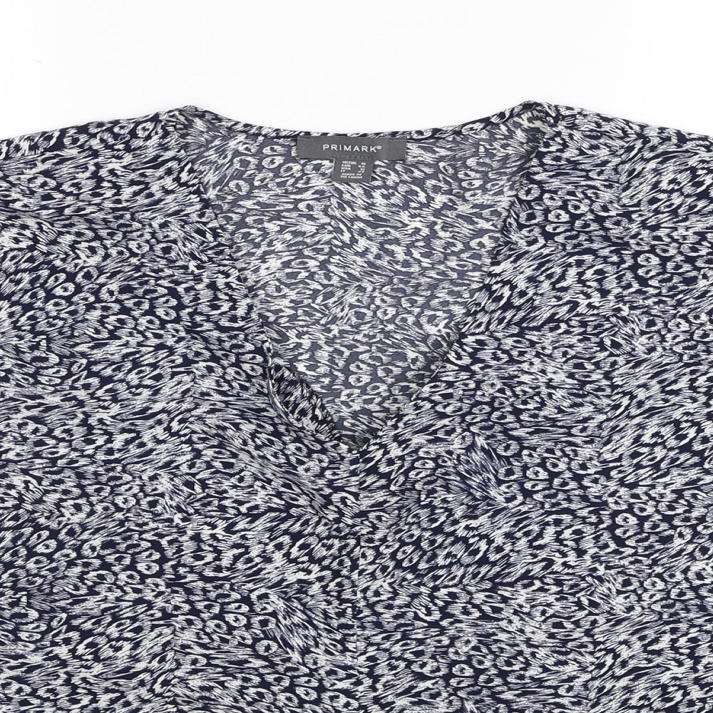 Primark Womens Blue Geometric Polyester Basic Blouse Size 16 V-Neck - Knot Front