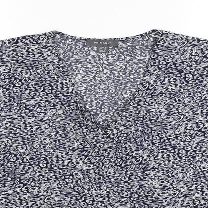 Primark Womens Blue Geometric Polyester Basic Blouse Size 16 V-Neck - Knot Front