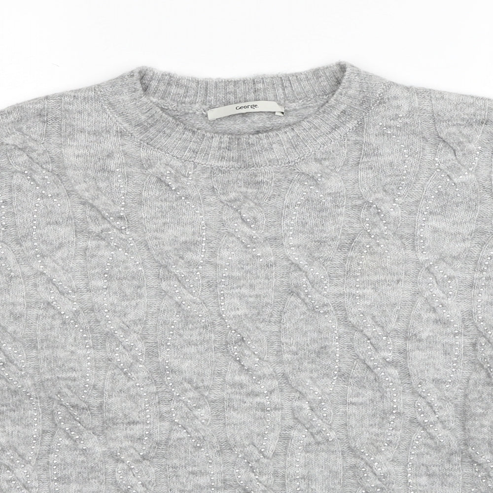 George Womens Grey Round Neck Acrylic Pullover Jumper Size 12 - Size 12-14