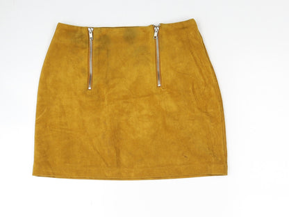 FOREVER 21 Womens Yellow Polyester Mini Skirt Size S Zip