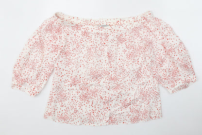 H&M Womens White Polka Dot Cotton Basic Blouse Size 12 Off the Shoulder
