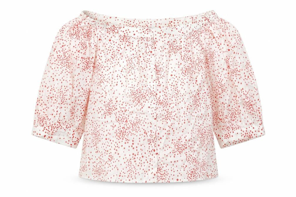 H&M Womens White Polka Dot Cotton Basic Blouse Size 12 Off the Shoulder