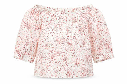 H&M Womens White Polka Dot Cotton Basic Blouse Size 12 Off the Shoulder