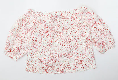 H&M Womens White Polka Dot Cotton Basic Blouse Size 12 Off the Shoulder