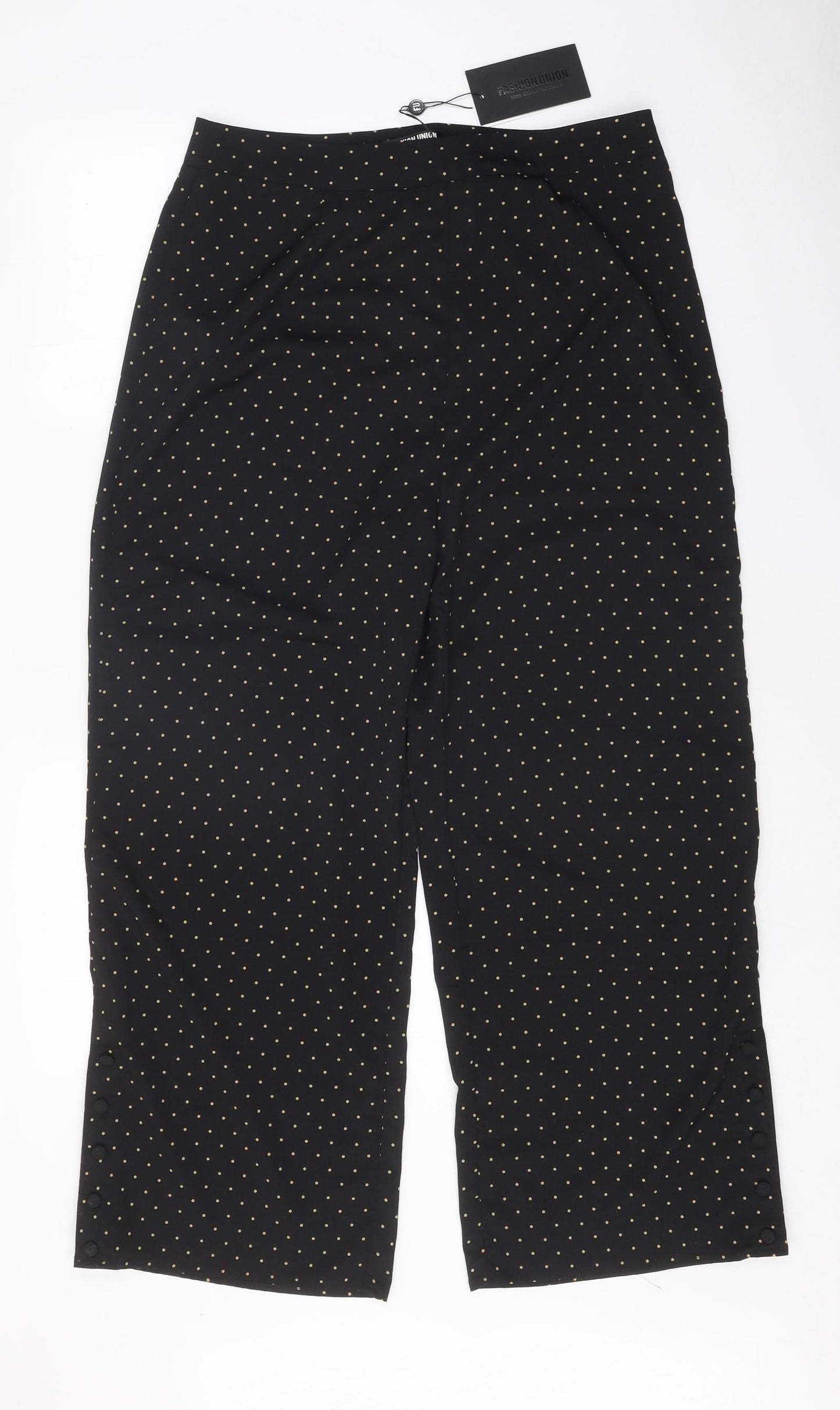 Fashion Union Womens Black Polka Dot Polyester Trousers Size 10 Regular Zip