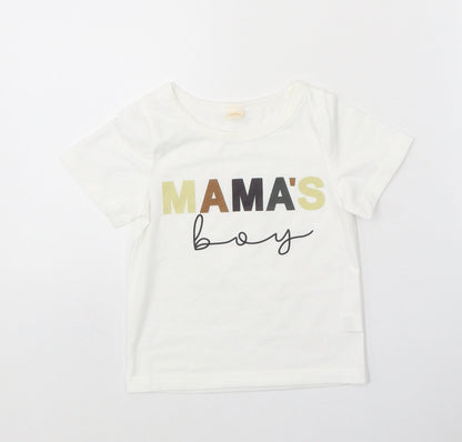 Preworn Boys White Polyester Basic T-Shirt Size 12 Months Round Neck Pullover - Mama's Boy