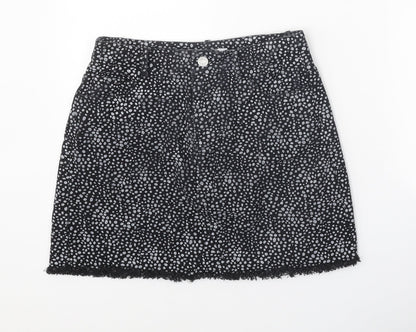 By Clara Womens Black Geometric Cotton Mini Skirt Size S Zip