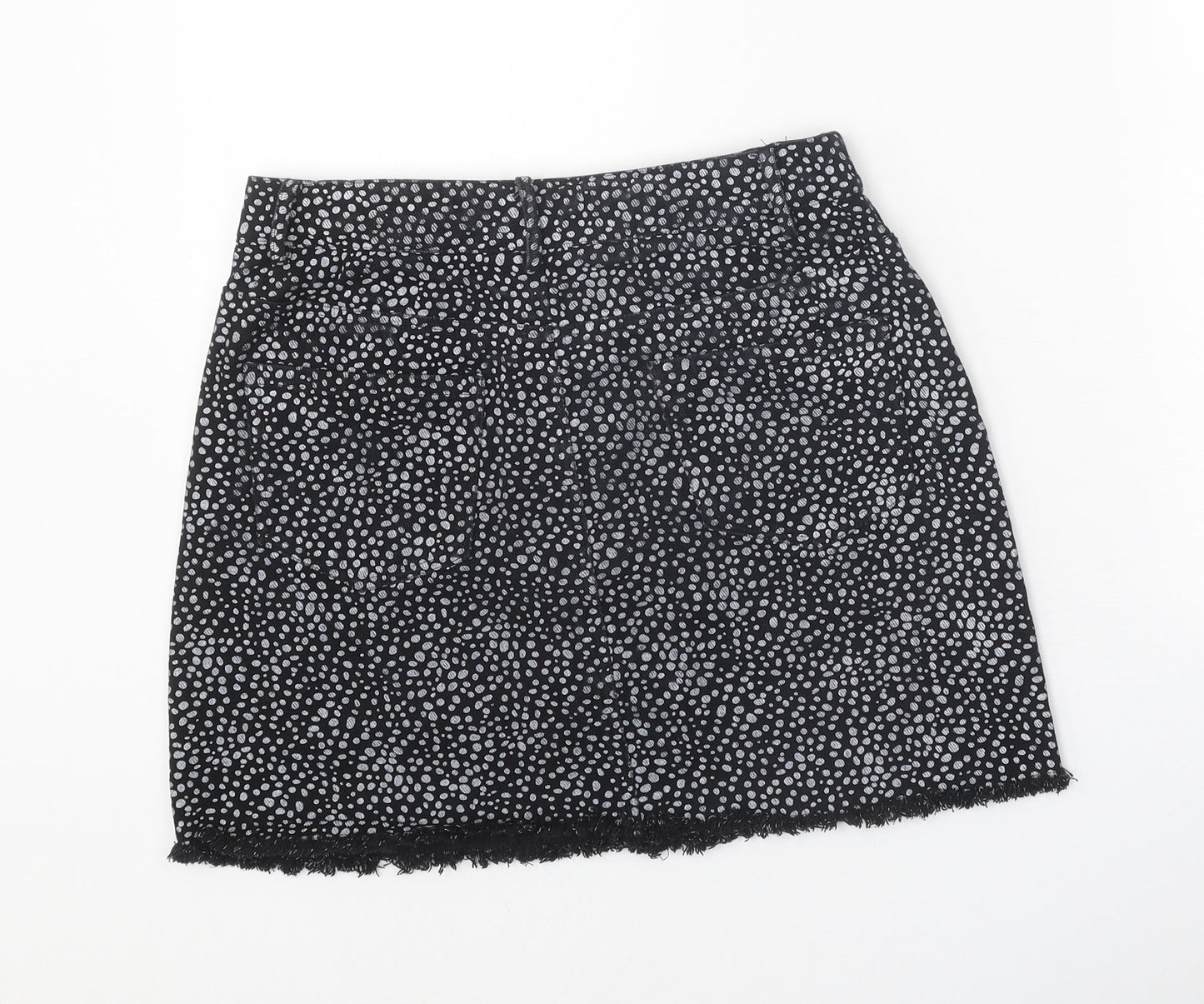 By Clara Womens Black Geometric Cotton Mini Skirt Size S Zip