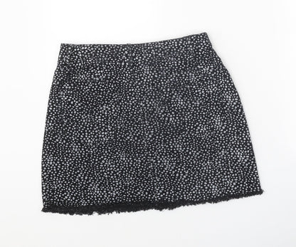 By Clara Womens Black Geometric Cotton Mini Skirt Size S Zip