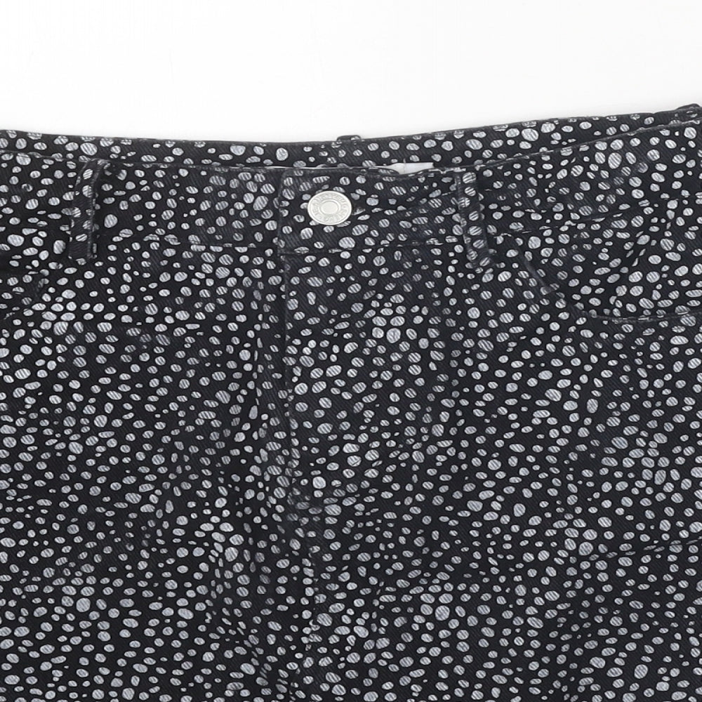 By Clara Womens Black Geometric Cotton Mini Skirt Size S Zip