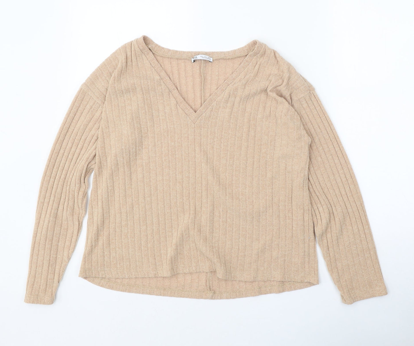 Womens UK Size L Zara Beige Pullover Jumper