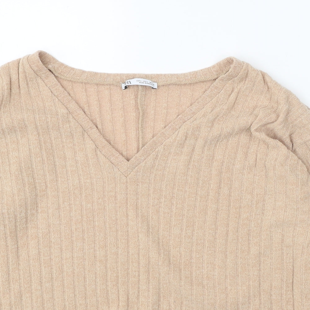 Womens UK Size L Zara Beige Pullover Jumper