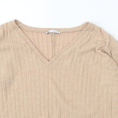 Womens UK Size L Zara Beige Pullover Jumper