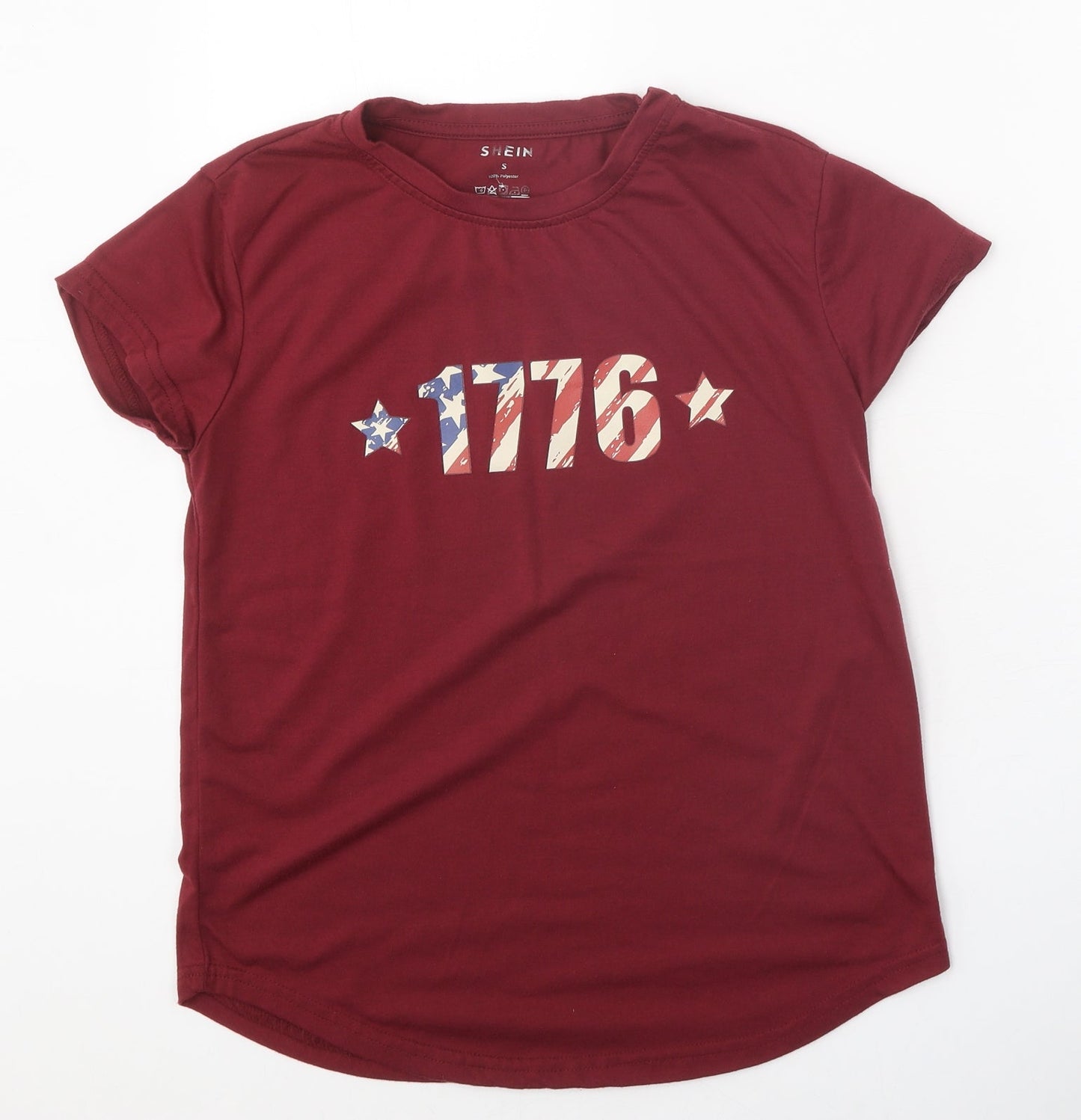 SheIn Womens Red Polyester Basic T-Shirt Size S Round Neck - 1776